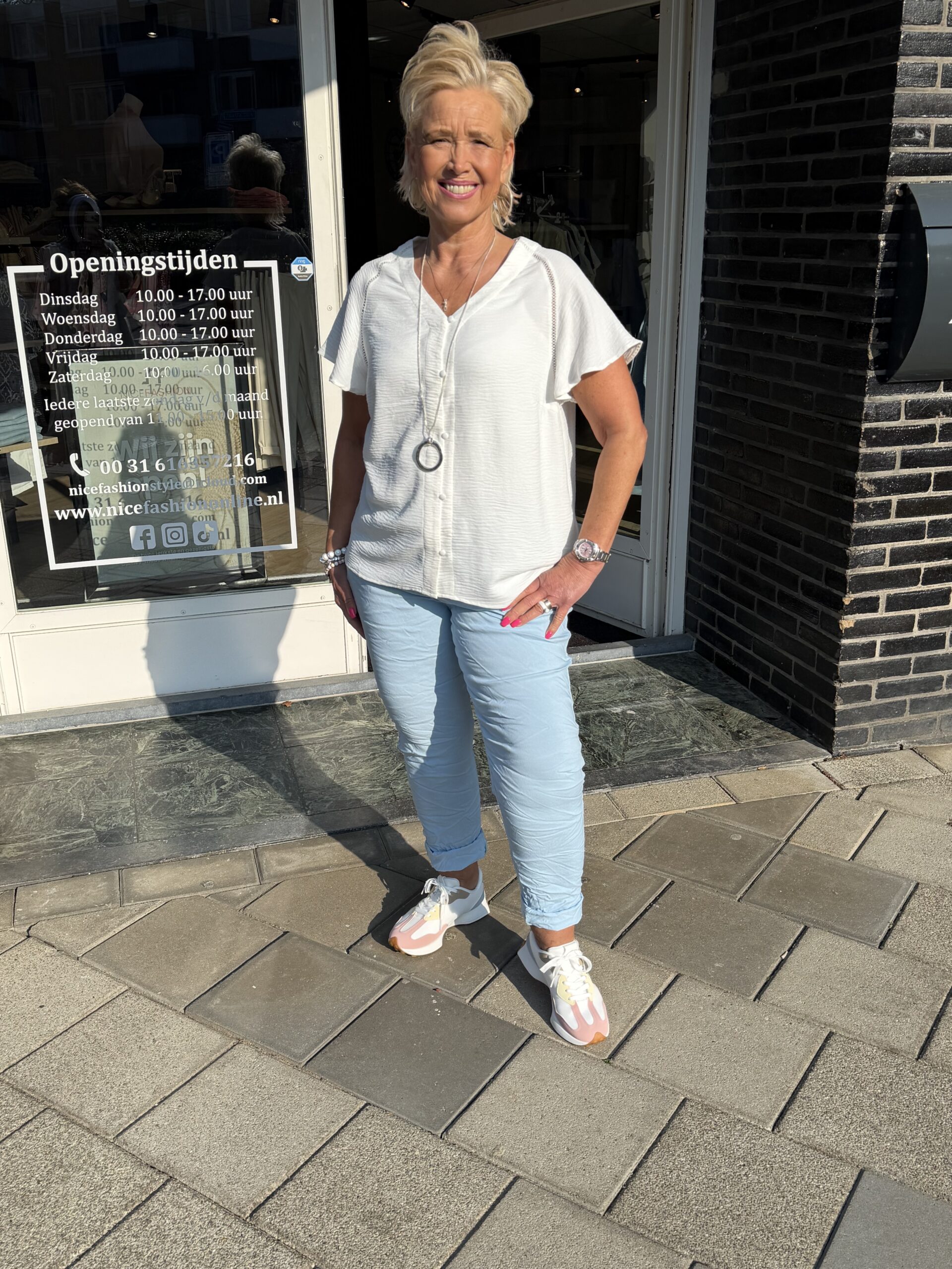 NF stretch Broek licht blauw plus size